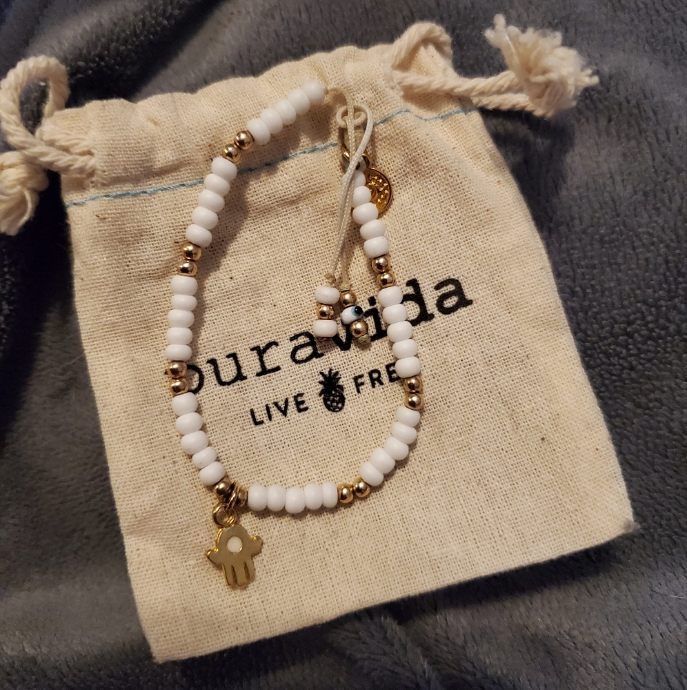 Pura Vida Gold Charm White Beaded Bracelet